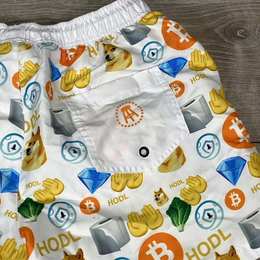 Barstool Sports Swim Trunks Mens Medium‎ Crypto Meme Doge Bitcoin HODL Shorts